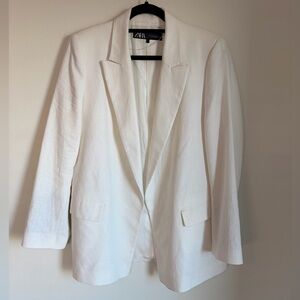Zara Women's White Linen Blazer Medium